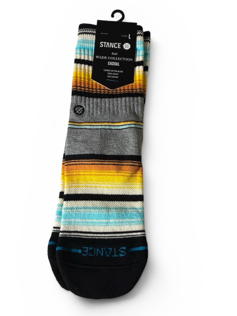 Stance wade collection kids Striped Crew Socks in Yellow, Gray & Blue kids Large